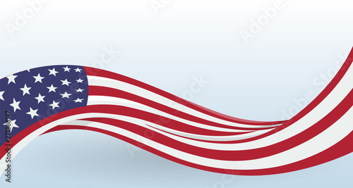 USA Waving National flag. Modern unusual shape. Design template for decoration of flyer and card, poster, banner and logo. Isolated vector illustration