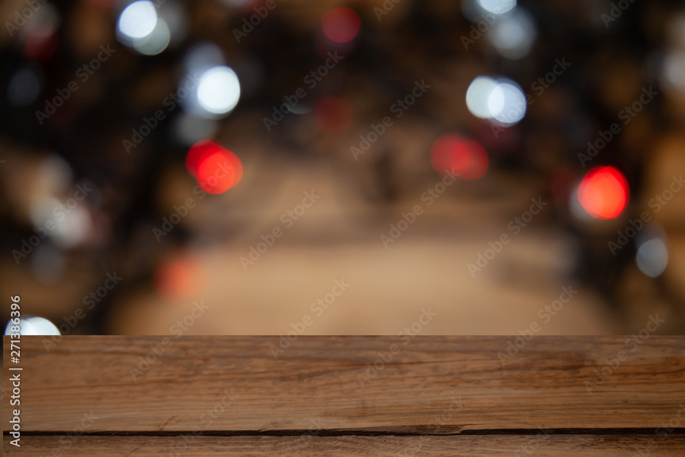 table with blurred bokeh colorful background