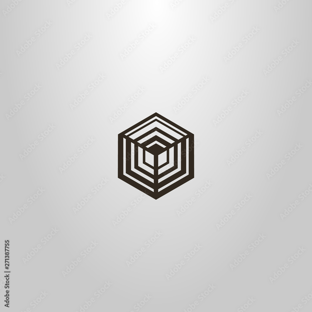 black and white simple vector geometric line art sign of the hexagon cubic structure black and white simple vector geometric line art sign of the hexagon cubic structure