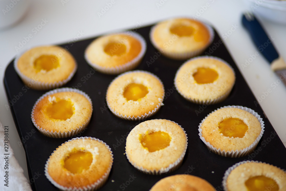 Close up cupcakes with no cream filling. Cupcakes just out of the oven. Horizontal image Close up cupcakes with no cream filling. Cupcakes just out of the oven. Horizontal image