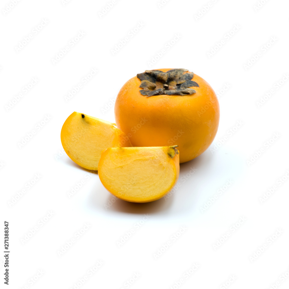 Ripe persimmon isolated on the white background.