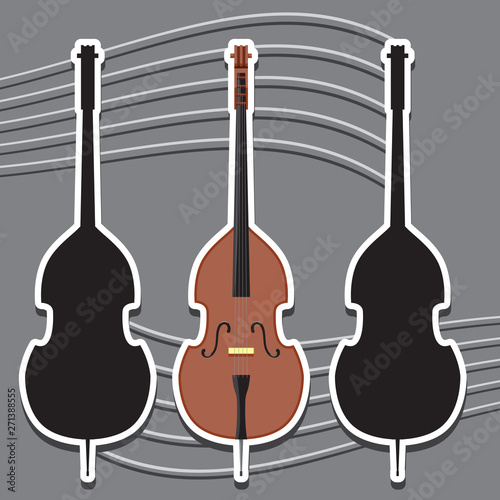 icon double bass musical instrument string and silhouette, vector image