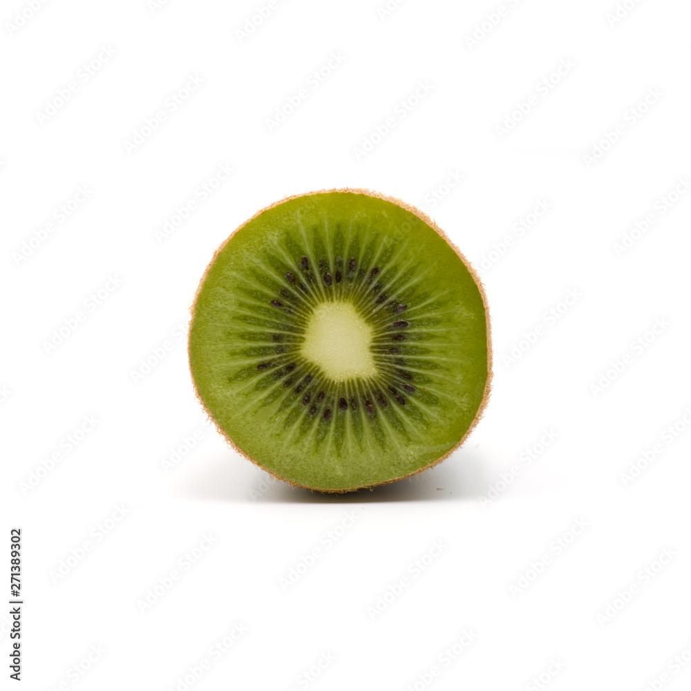 Ripe whole kiwi fruit and half kiwi fruit isolated on the white background. Ripe whole kiwi fruit and half kiwi fruit isolated on the white background.