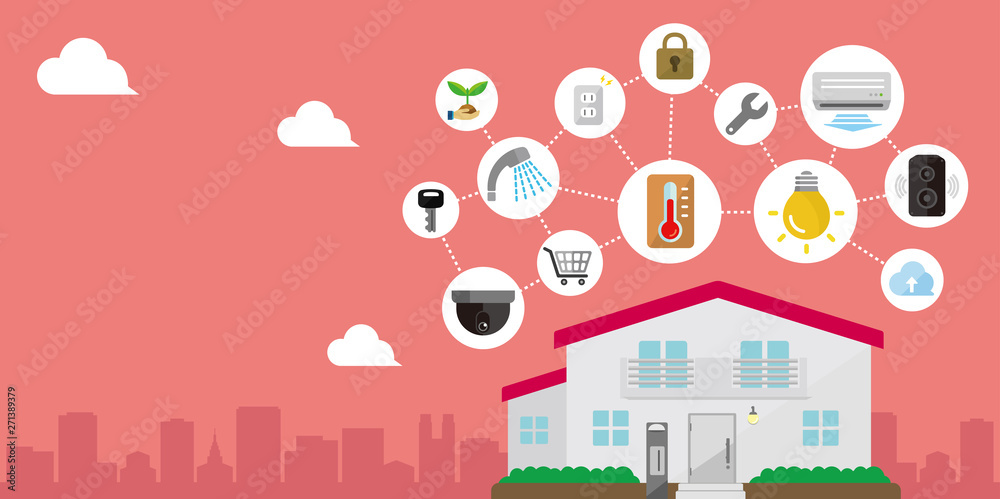 Smart home (smart house) technology concept flat illustration (with text space).