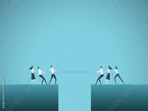 Business tug of war vector concept. Symbol of competition, market share, struggle, rivalry and also teamwork and leadership.
