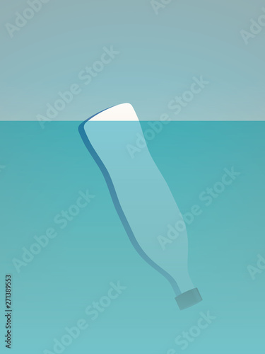 Plastic bottle floating in the sea vector concept. Symbol of ocean and sea waste pollution, environmental damage and natural disaster.