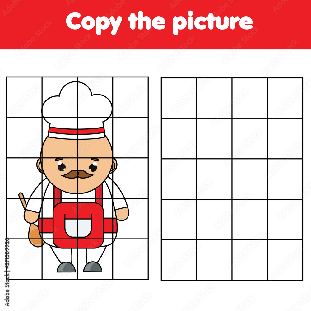 cartoon chef grid copy worksheet educational children game printable drawing activity for toddlers and kids professions and jobs theme stock vector adobe stock