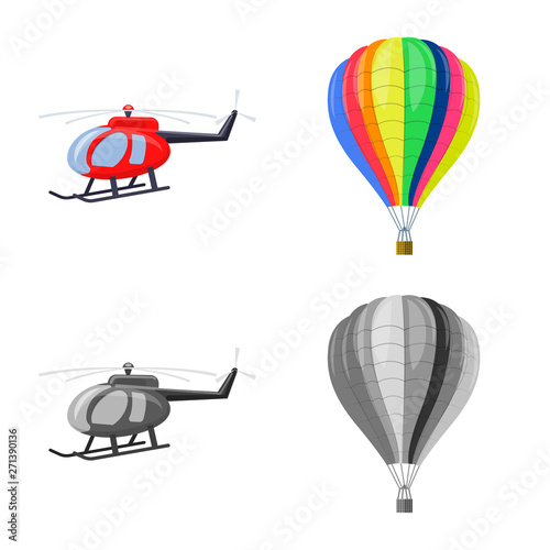 Isolated object of plane and transport icon. Collection of plane and sky vector icon for stock.