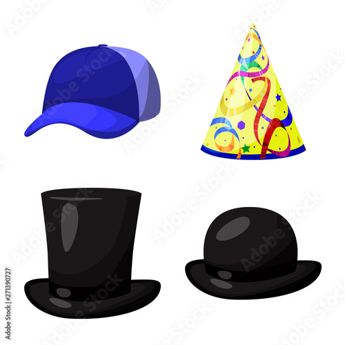 Vector design of headgear and napper logo. Set of headgear and helmet stock symbol for web.