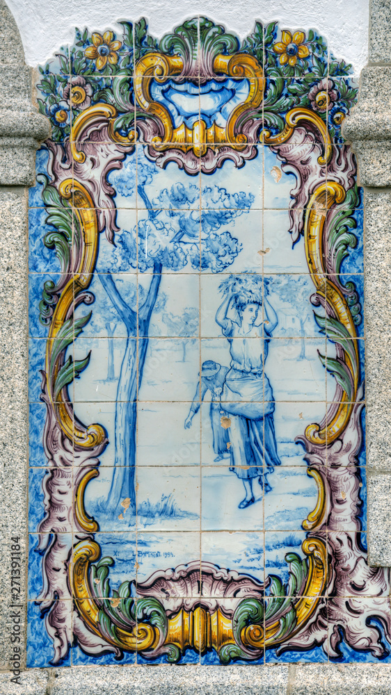 Panneau d'azulejos traditionnel à Cabeço de Vide, Portugal 