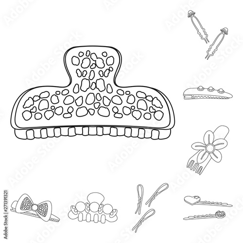 Vector design of hairdressing and hairclip symbol. Set of hairdressing and accessories stock vector illustration.