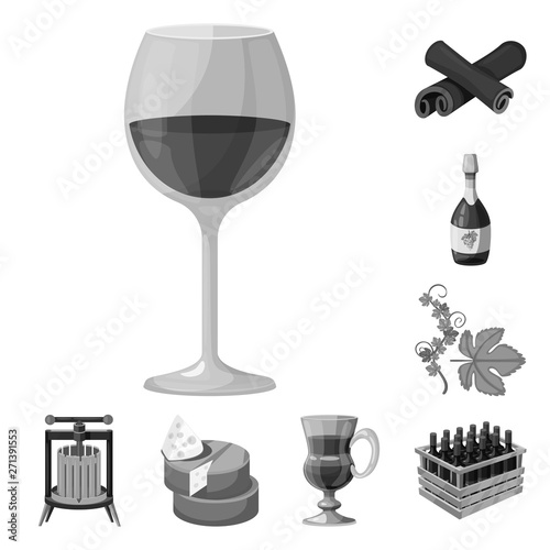 Vector illustration of stamp and restaurant sign. Set of stamp and vineyard vector icon for stock.