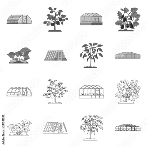 Vector illustration of greenhouse and plant icon. Set of greenhouse and garden stock symbol for web.