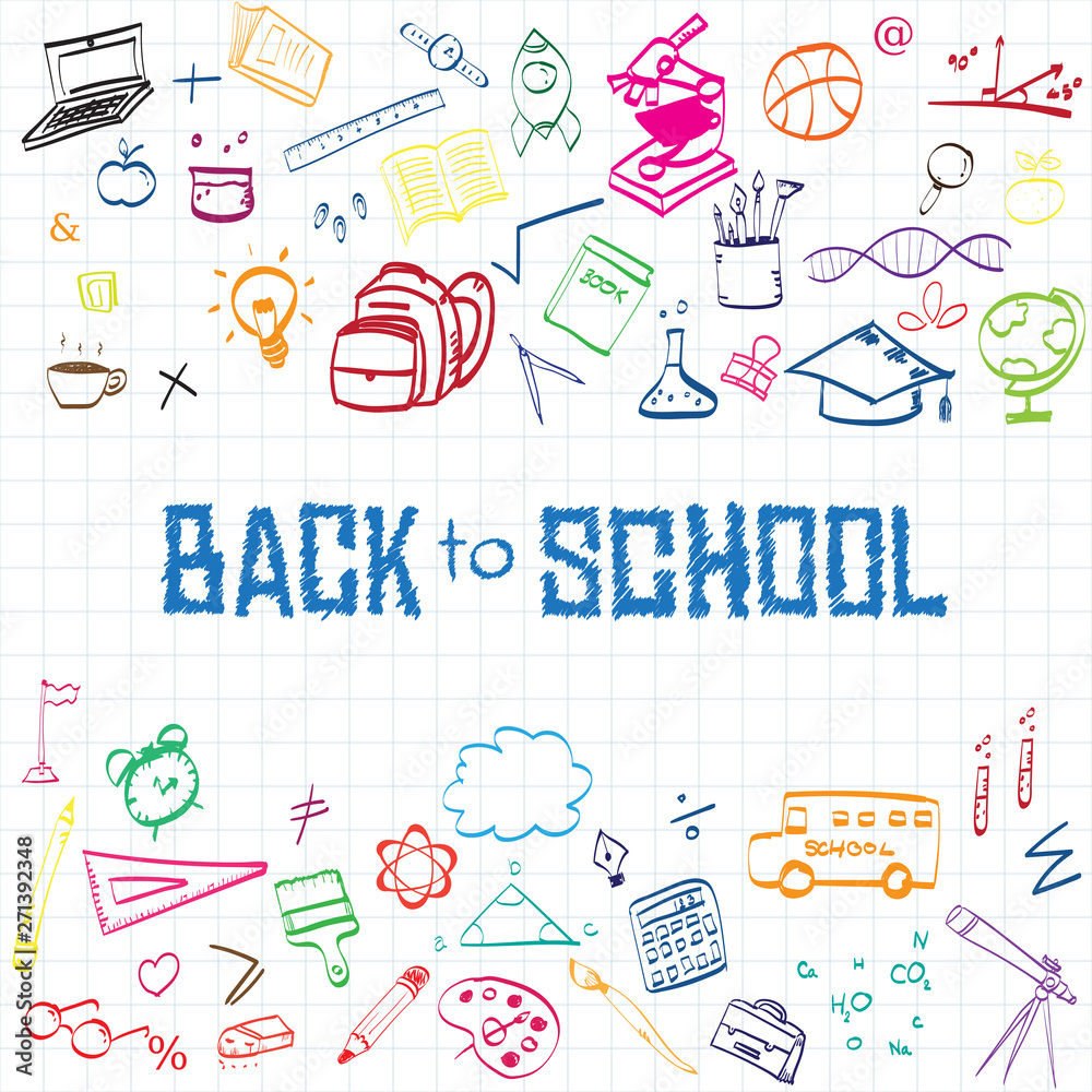 Back to school, Education concept background with line art icons and symbols