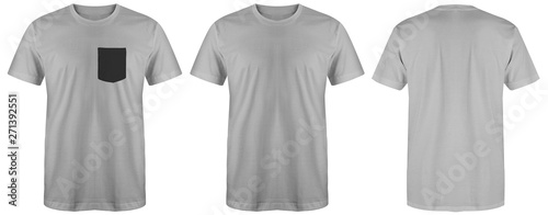 Blank t shirt set bundle pack. soft grey t shirt isolated on white background with three different style, suitable for mock up or presentation your project.