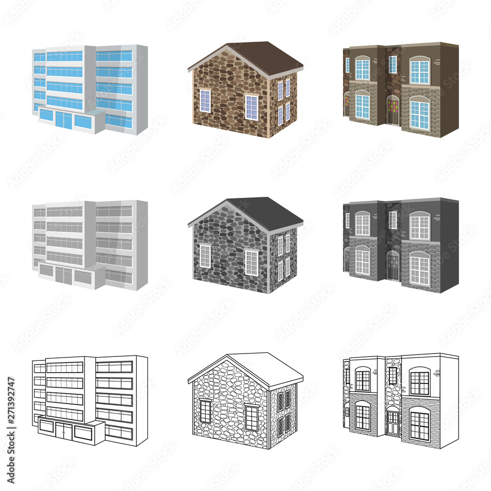Isolated object of facade and housing icon. Collection of facade and infrastructure vector icon for stock.