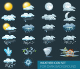Vector weather forecast icons with dark background. Day and night