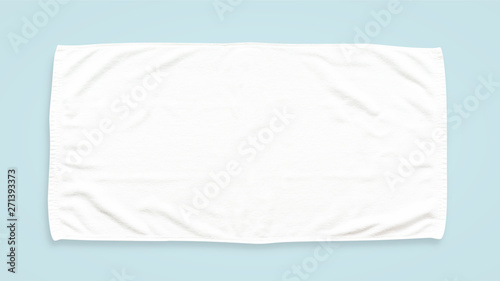 White cotton towel mock up template fabric wiper isolated on blue background with clipping path, flat lay top view
