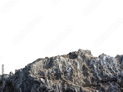 Fotografia Cliff stone acrimonious located part of the mountain rock put on the top of hill isolated on white background