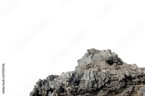 Cliff stone acrimonious located part of the mountain rock put on the top of hill isolated on white background.
