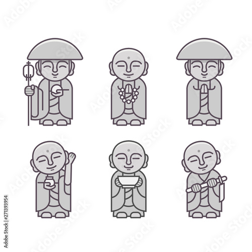 Set of Jizo Statue, Japanese Buddha Statue 