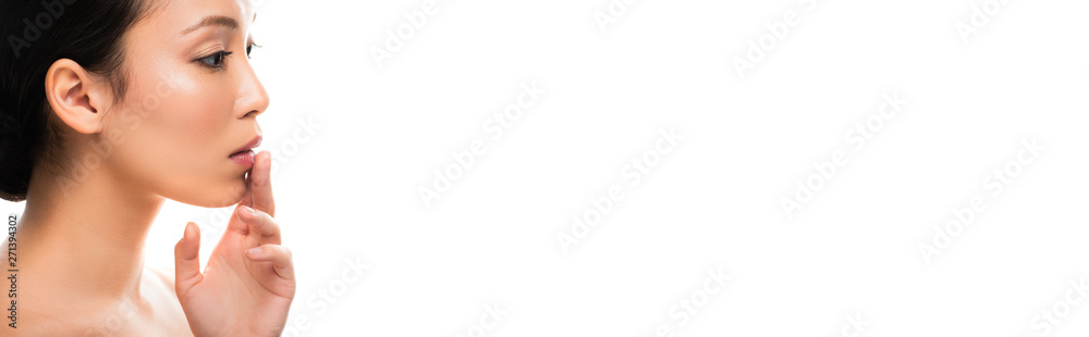 side view of attractive naked asian woman with perfect skin, isolated on white side view of attractive naked asian woman with perfect skin, isolated on white