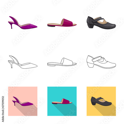 Vector design of footwear and woman sign. Collection of footwear and foot stock symbol for web.