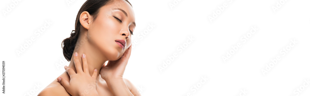 attractive tender asian woman with perfect skin, isolated on white attractive tender asian woman with perfect skin, isolated on white