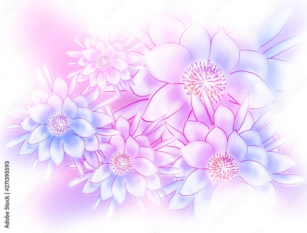gentle colored background with a floral composition in the style of the sketch