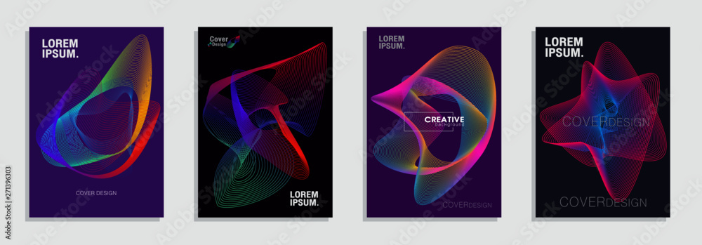 Minimal covers design.  A set of modern abstract backgrounds with abstract gradient linear waves. Sound flyer for creating a fashionable abstract cover, banner, poster, booklet.