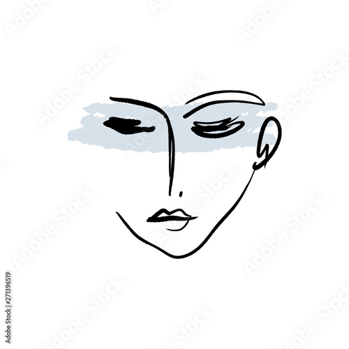 Line drawn black and white trendy face silhouette. Abstract contour. Print for clothes, textile and other. Vector