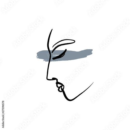 Line drawn black and white trendy face silhouette. Abstract contour. Print for clothes, textile and other. Vector