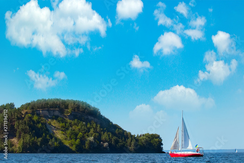 sailing yacht near the island