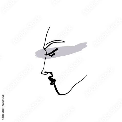Line drawn black and white trendy face silhouette. Abstract contour. Print for clothes, textile and other. Vector
