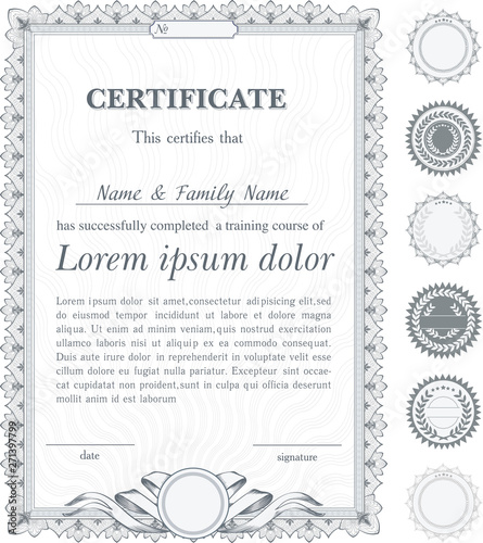 Silver vertical certificate template with additional design elements