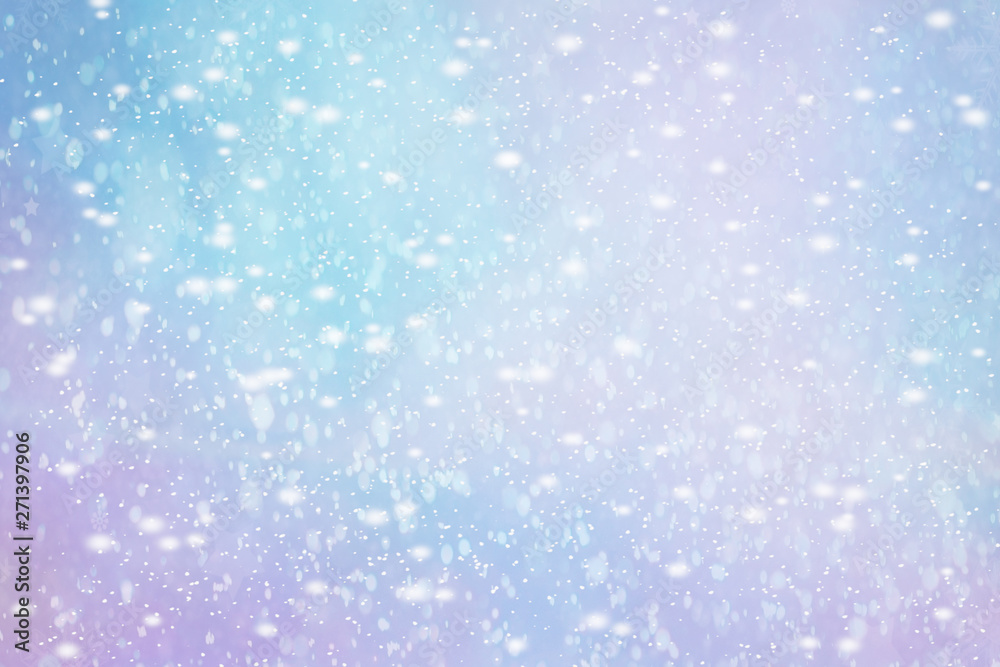 Obraz premium abstract blue bokeh defocused background. Winter with snow