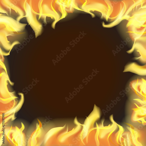 Realistic Detailed 3d Fire Frame or Border. Vector