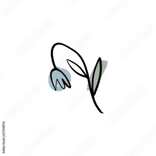 Modern flower ink sketch with abstract shapes. Vector
