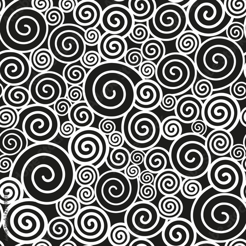 Seamless black and white background. Pattern of spirals