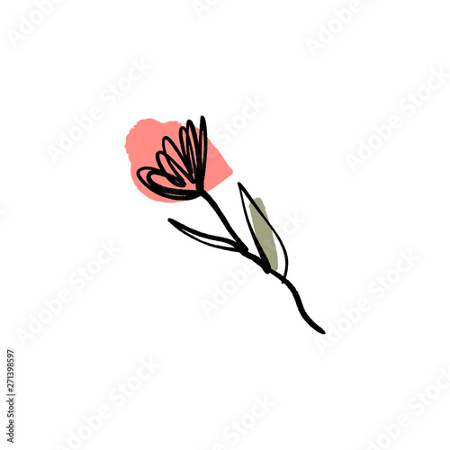 Modern flower ink sketch with abstract shapes. Vector