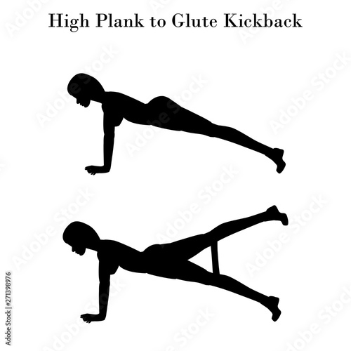 High plank to glute kickback exercise silhouette