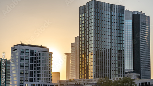 view on frankfurt skyline at sunset  frankfurt  hesse  germany