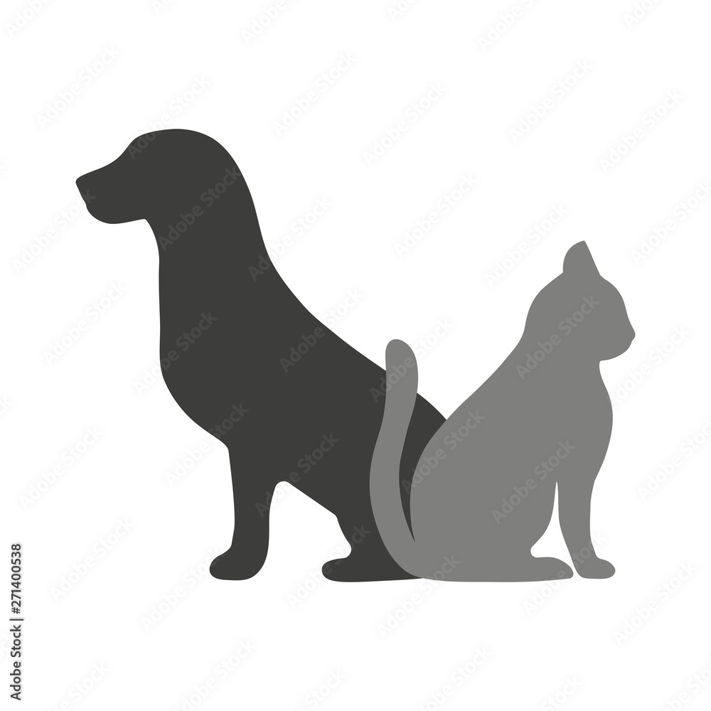 dog and cat silhouettes on white background
