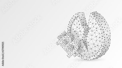 Broken Litecoin cryptocurrency Golden Coin. Polygonal business, money, market crash, circle concept. Abstract, digital, wireframe low poly mesh vector white origami 3d illustration. Triangle line dot