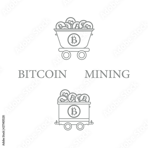 Mining of bitcoins. Mining trolleys with bitcoins.