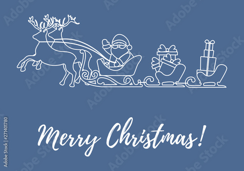 Santa Claus with Christmas presents in sleighs with reindeers. New Year and Christmas illustration.