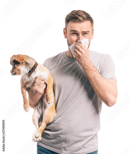 Man with dog on white backg...