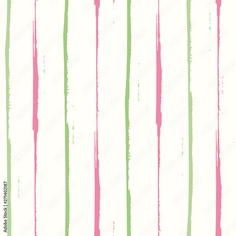 Hand drawn pink and green watercolor vertically striped geometric design. Spacious seamless vector pattern on white background. Perfect for wellness, cosmetic products, packaging, stationery gift wrap