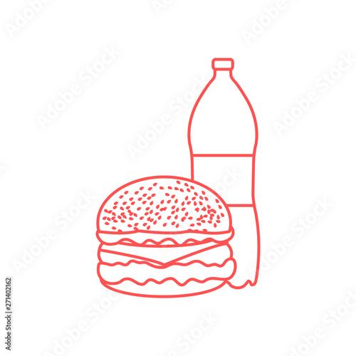 Burger and bottle of soda water.