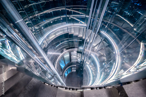 Elevator circle tunnel lift with modern light photo